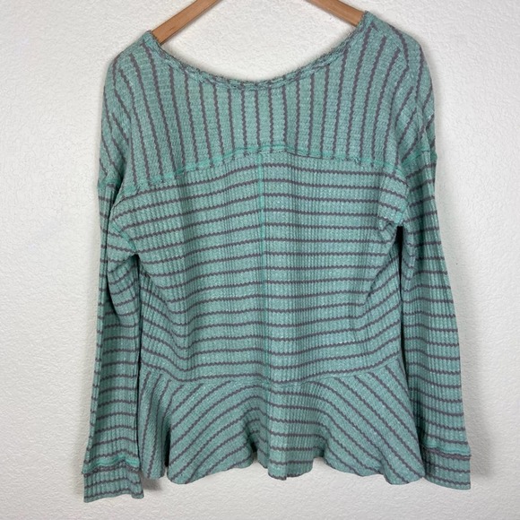 Free People Seaform Striped Knit Sweater Top Aquamarine Peplum Ruffle Hem Medium - Picture 11 of 12